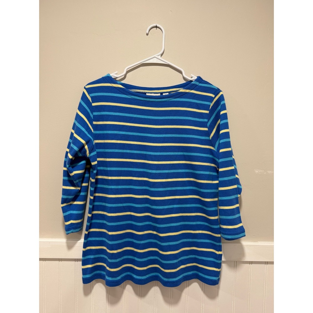 L.L. Bean 3/4 Sleeve Blouse Top Cotton Stripes Casual Women Size L